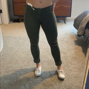 Women’s Kancan Olive Distressed Skinny Jeans